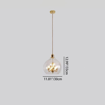 Modern Luxury Dome Copper Glass 9-Light Pendant Light For Living Room