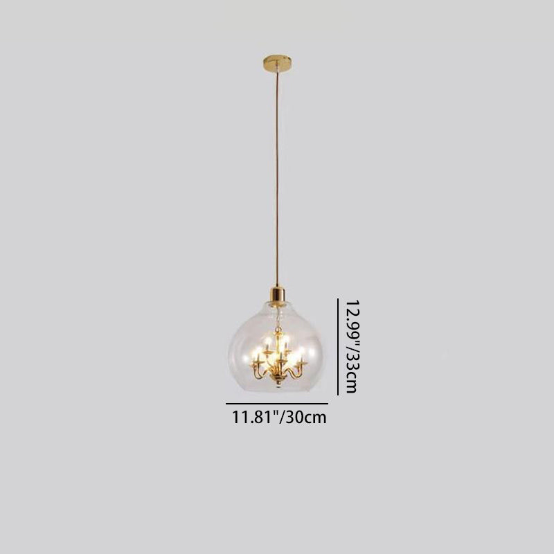 Modern Luxury Dome Copper Glass 9-Light Pendant Light For Living Room