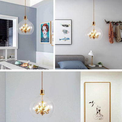 Modern Luxury Dome Copper Glass 9-Light Pendant Light For Living Room