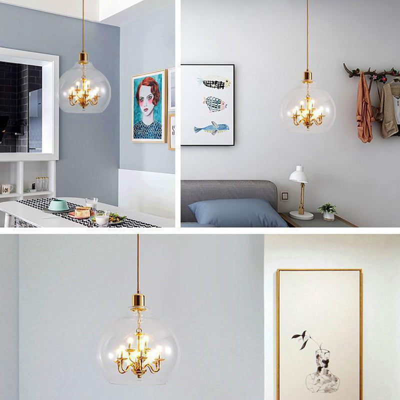 Modern Luxury Dome Copper Glass 9-Light Pendant Light For Living Room