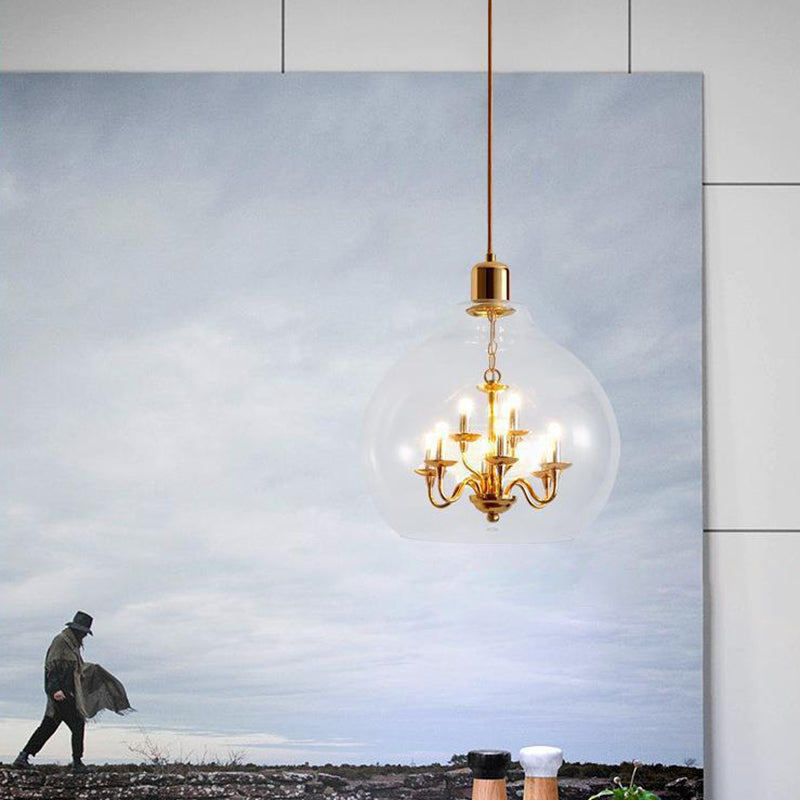 Modern Luxury Dome Copper Glass 9-Light Pendant Light For Living Room