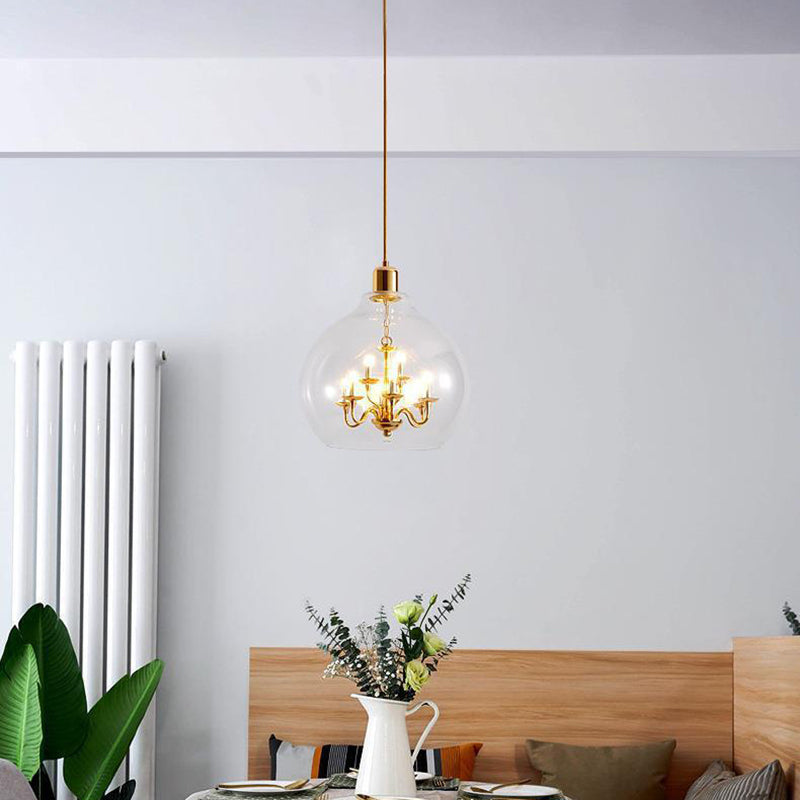 Modern Luxury Dome Copper Glass 9-Light Pendant Light For Living Room