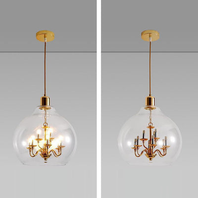 Modern Luxury Dome Copper Glass 9-Light Pendant Light For Living Room