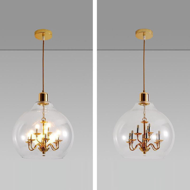 Modern Luxury Dome Copper Glass 9-Light Pendant Light For Living Room