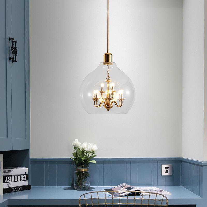 Modern Luxury Dome Copper Glass 9-Light Pendant Light For Living Room