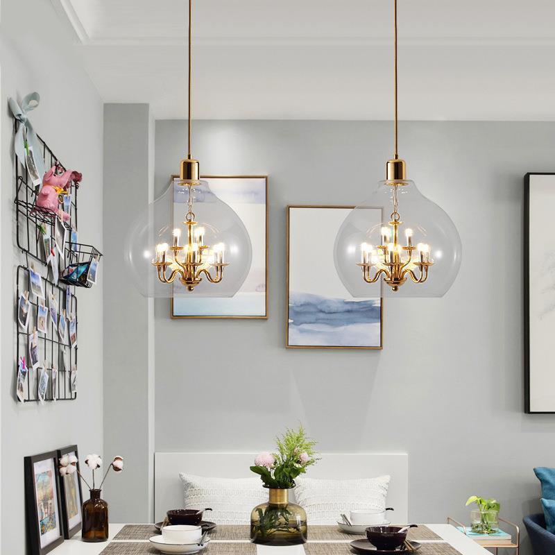 Modern Luxury Dome Copper Glass 9-Light Pendant Light For Living Room