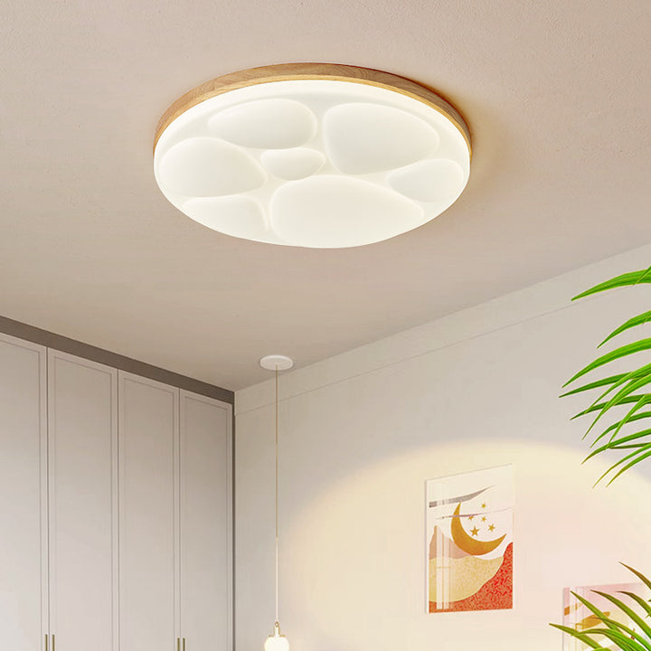 Moderne minimalistische runde Deckenleuchte aus Gummibaumholz, Eisen und Acryl mit LED für das Schlafzimmer 