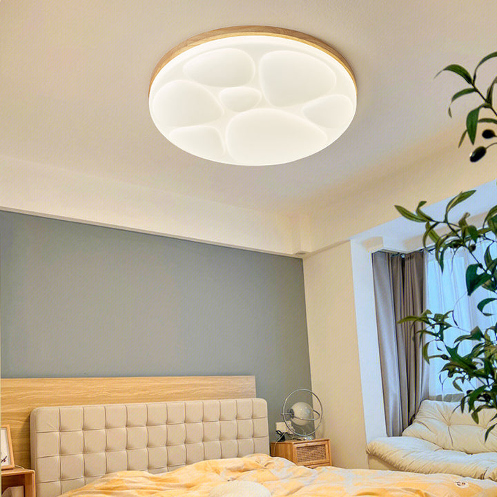 Moderne minimalistische runde Deckenleuchte aus Gummibaumholz, Eisen und Acryl mit LED für das Schlafzimmer 