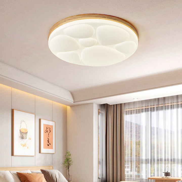 Moderne minimalistische runde Deckenleuchte aus Gummibaumholz, Eisen und Acryl mit LED für das Schlafzimmer 