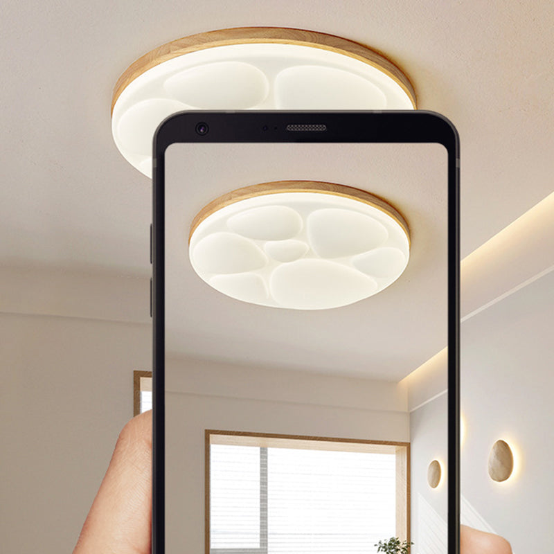 Moderne minimalistische runde Deckenleuchte aus Gummibaumholz, Eisen und Acryl mit LED für das Schlafzimmer 