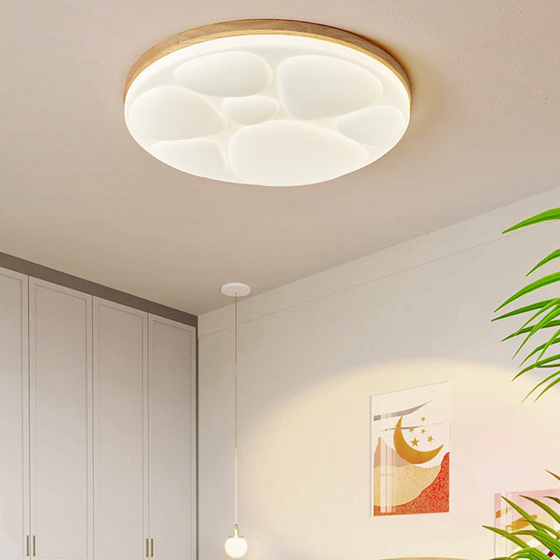 Moderne minimalistische runde Deckenleuchte aus Gummibaumholz, Eisen und Acryl mit LED für das Schlafzimmer 