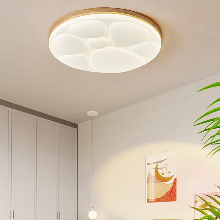 Moderne minimalistische runde Deckenleuchte aus Gummibaumholz, Eisen und Acryl mit LED für das Schlafzimmer 