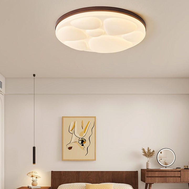 Moderne minimalistische runde Deckenleuchte aus Gummibaumholz, Eisen und Acryl mit LED für das Schlafzimmer 