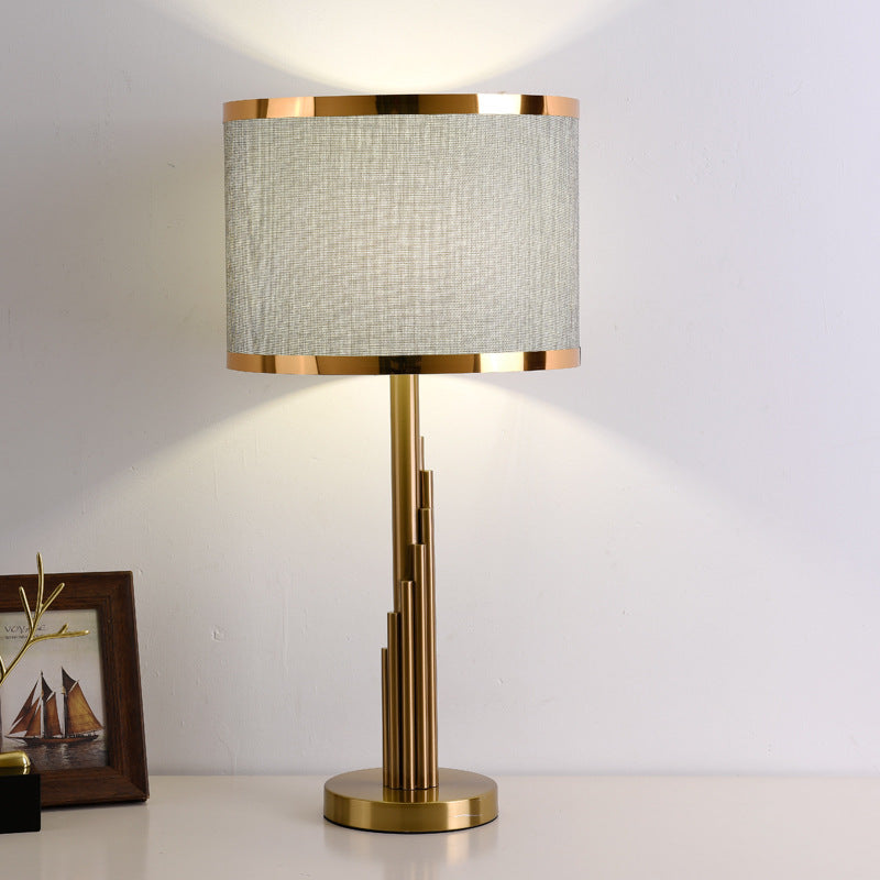 Modern Luxury Cylinder Metal Fabric 1-Light Table Lamp For Bedroom