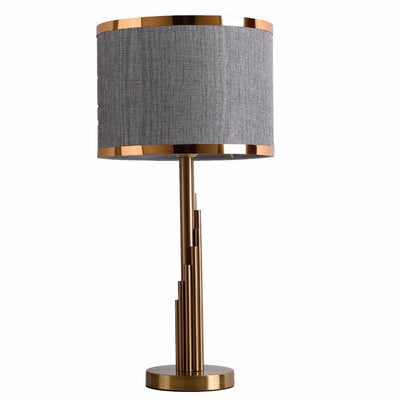 Modern Luxury Cylinder Metal Fabric 1-Light Table Lamp For Bedroom