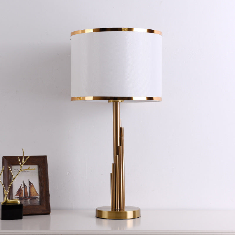 Modern Luxury Cylinder Metal Fabric 1-Light Table Lamp For Bedroom