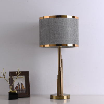 Modern Luxury Cylinder Metal Fabric 1-Light Table Lamp For Bedroom