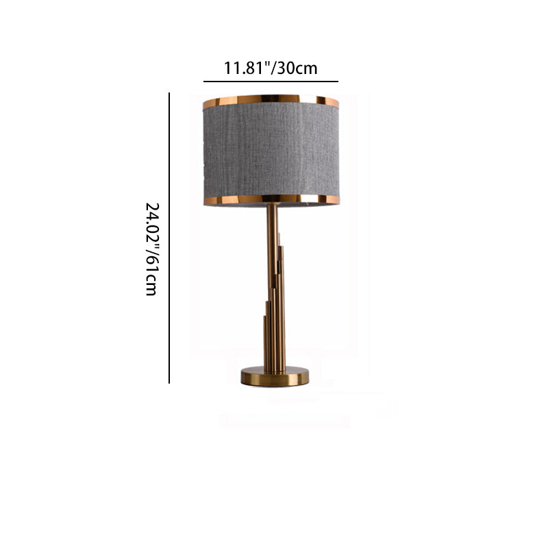 Modern Luxury Cylinder Metal Fabric 1-Light Table Lamp For Bedroom