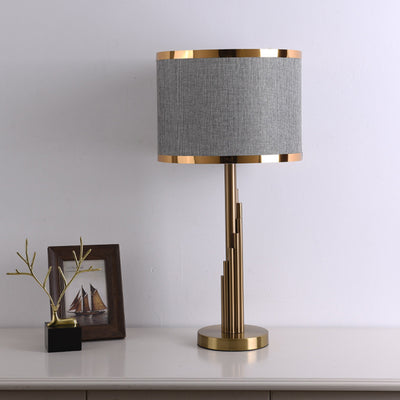 Modern Luxury Cylinder Metal Fabric 1-Light Table Lamp For Bedroom