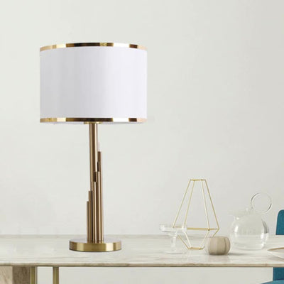 Modern Luxury Cylinder Metal Fabric 1-Light Table Lamp For Bedroom