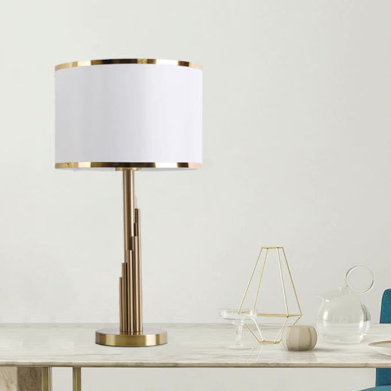 Modern Luxury Cylinder Metal Fabric 1-Light Table Lamp For Bedroom
