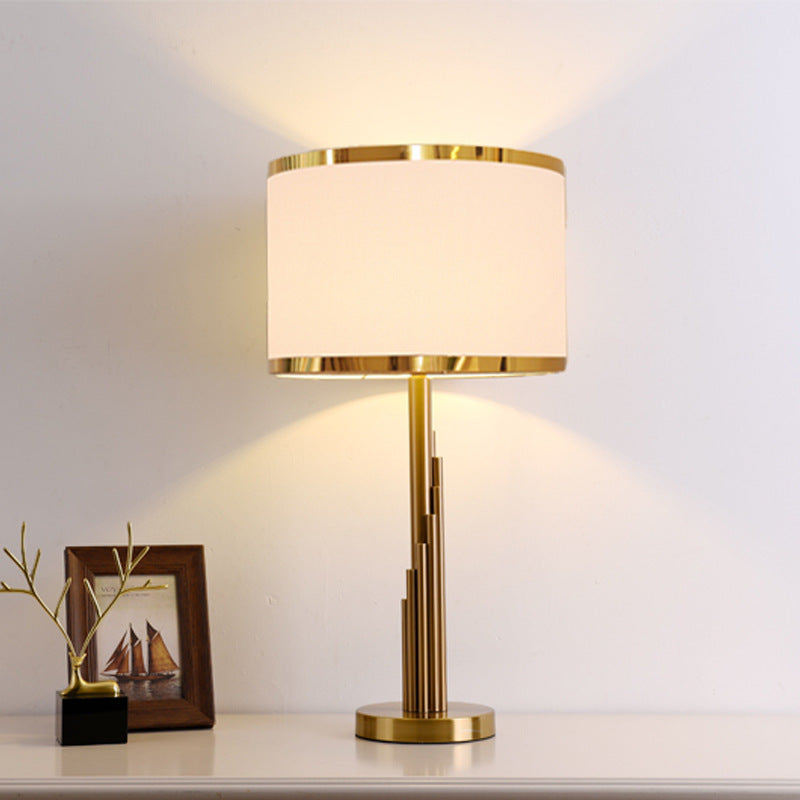 Modern Luxury Cylinder Metal Fabric 1-Light Table Lamp For Bedroom