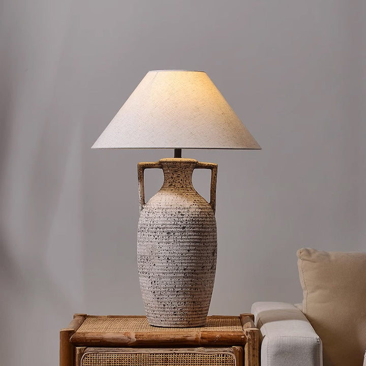 Traditionelle rustikale Vase Keramik Stoff 1-Licht Tischlampe für das Schlafzimmer 