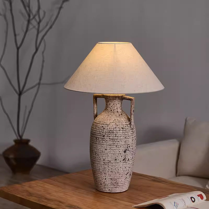 Traditionelle rustikale Vase Keramik Stoff 1-Licht Tischlampe für das Schlafzimmer 
