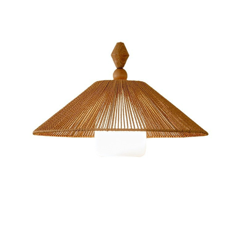Suspension lumineuse à 1 lumière en bois, papier et corde en forme de cône japonais traditionnel pour salon 