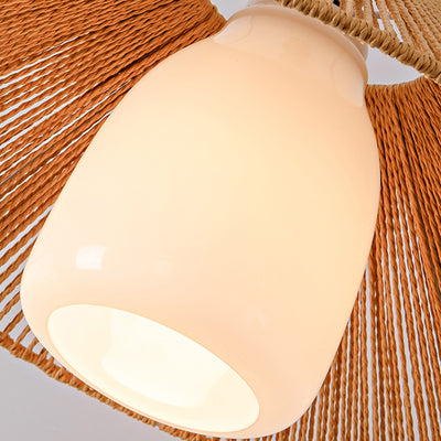Suspension lumineuse à 1 lumière en bois, papier et corde en forme de cône japonais traditionnel pour salon 