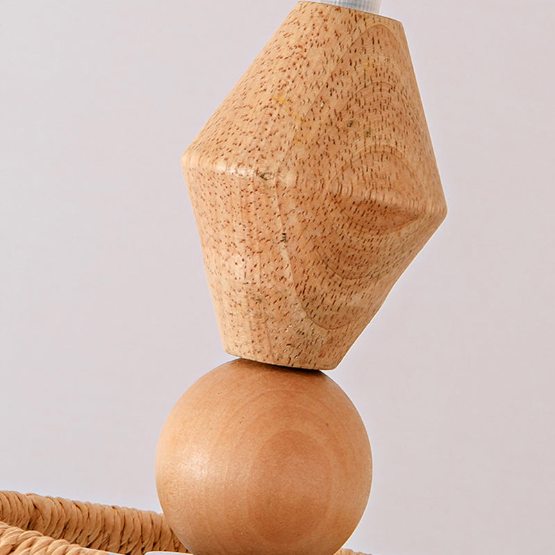 Suspension lumineuse à 1 lumière en bois, papier et corde en forme de cône japonais traditionnel pour salon 