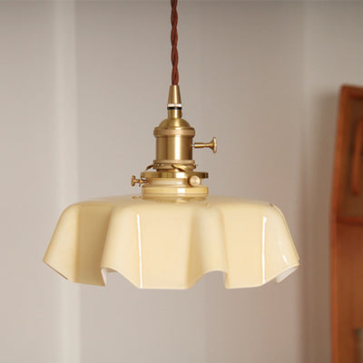 Modern Shabby Chic Petal Glass Brass 1-Light Pendant Light For Bedroom