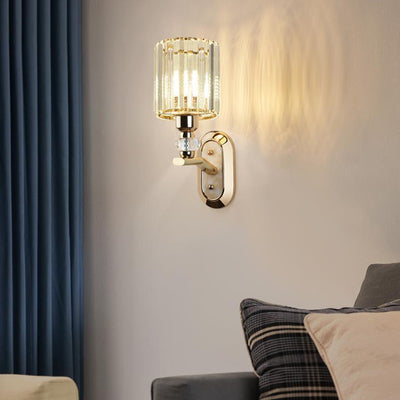 Modern Luxury Cylinder Metal Crystal 1-Light Wall Sconce Lamp For Bedroom