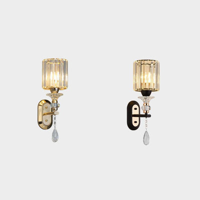 Modern Luxury Cylinder Metal Crystal 1-Light Wall Sconce Lamp For Bedroom