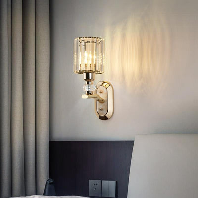 Modern Luxury Cylinder Metal Crystal 1-Light Wall Sconce Lamp For Bedroom