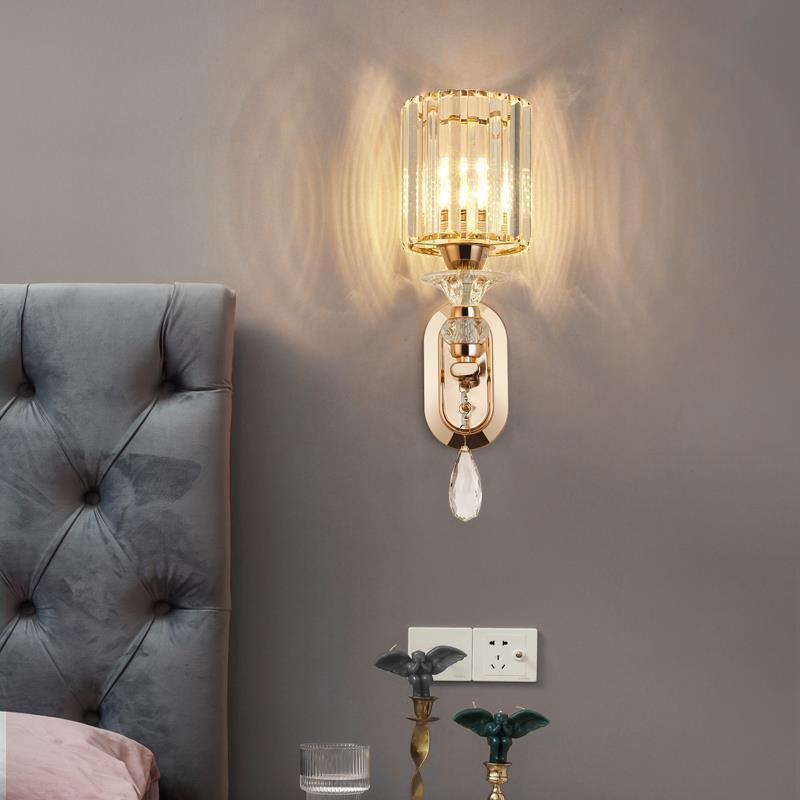 Modern Luxury Cylinder Metal Crystal 1-Light Wall Sconce Lamp For Bedroom