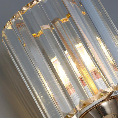 Modern Luxury Cylinder Metal Crystal 1-Light Wall Sconce Lamp For Bedroom
