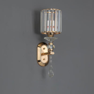 Modern Luxury Cylinder Metal Crystal 1-Light Wall Sconce Lamp For Bedroom