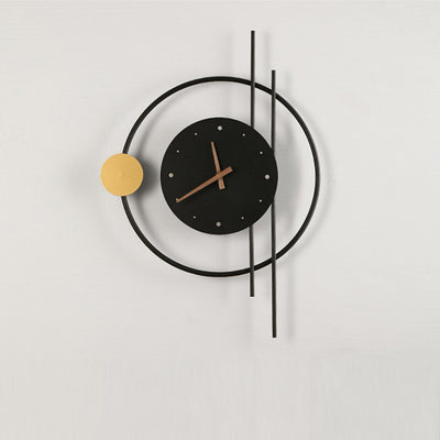 Modern Eclectic Clock Round Iron Acrylic Black Walnut Wood LED Wall Sconce Lamp For Living Room