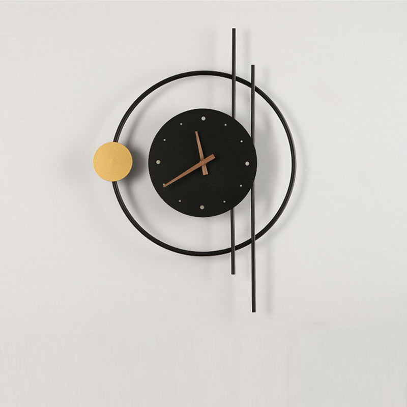 Modern Eclectic Clock Round Iron Acrylic Black Walnut Wood LED Wall Sconce Lamp For Living Room