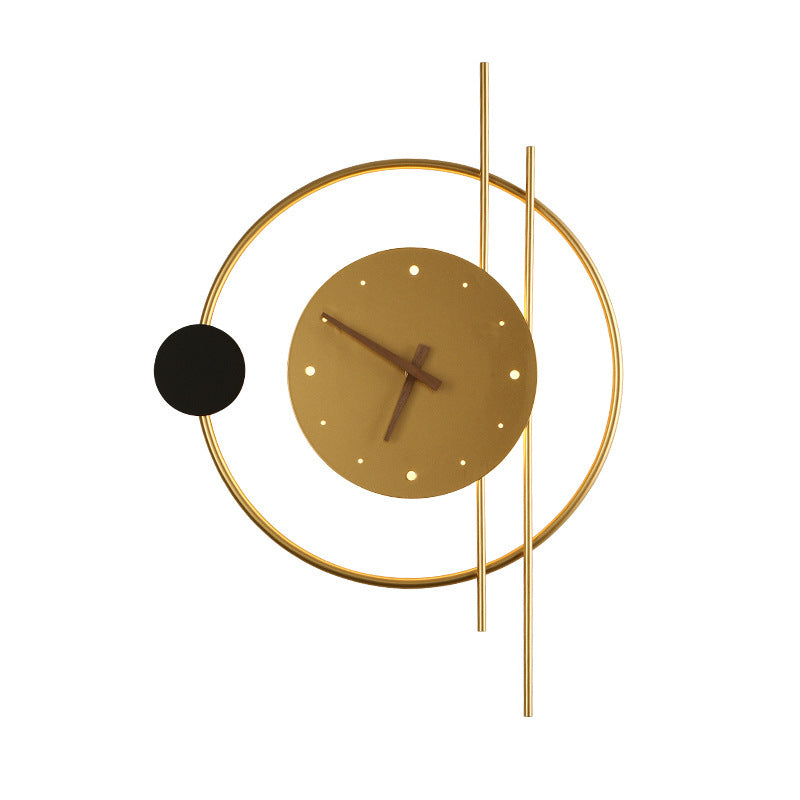 Modern Eclectic Clock Round Iron Acrylic Black Walnut Wood LED Wall Sconce Lamp For Living Room