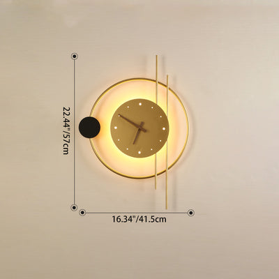 Modern Eclectic Clock Round Iron Acrylic Black Walnut Wood LED Wall Sconce Lamp For Living Room