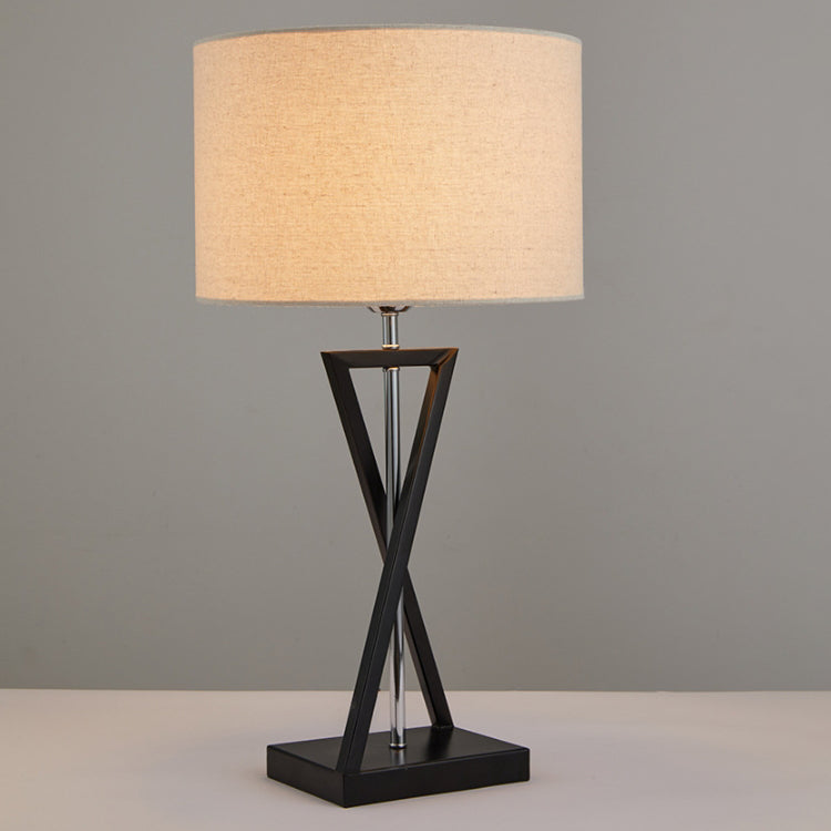Lampe de table moderne minimaliste cylindre fer lin 1 lumière pour chambre 