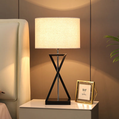 Lampe de table moderne minimaliste cylindre fer lin 1 lumière pour chambre 