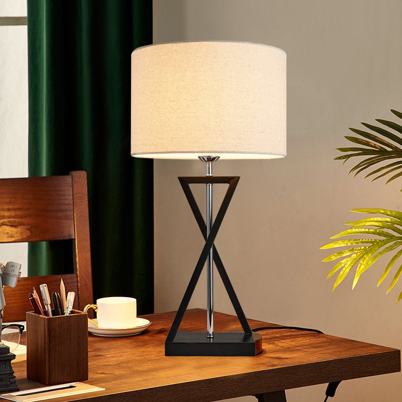 Lampe de table moderne minimaliste cylindre fer lin 1 lumière pour chambre 