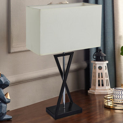 Lampe de table moderne minimaliste cylindre fer lin 1 lumière pour chambre 