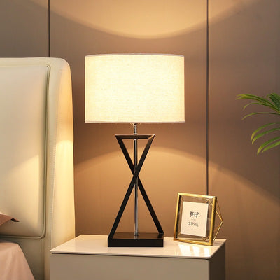 Lampe de table moderne minimaliste cylindre fer lin 1 lumière pour chambre 