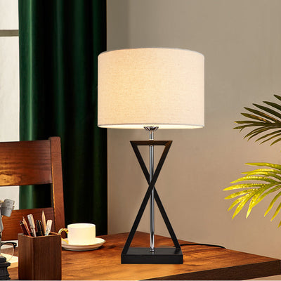 Lampe de table moderne minimaliste cylindre fer lin 1 lumière pour chambre 