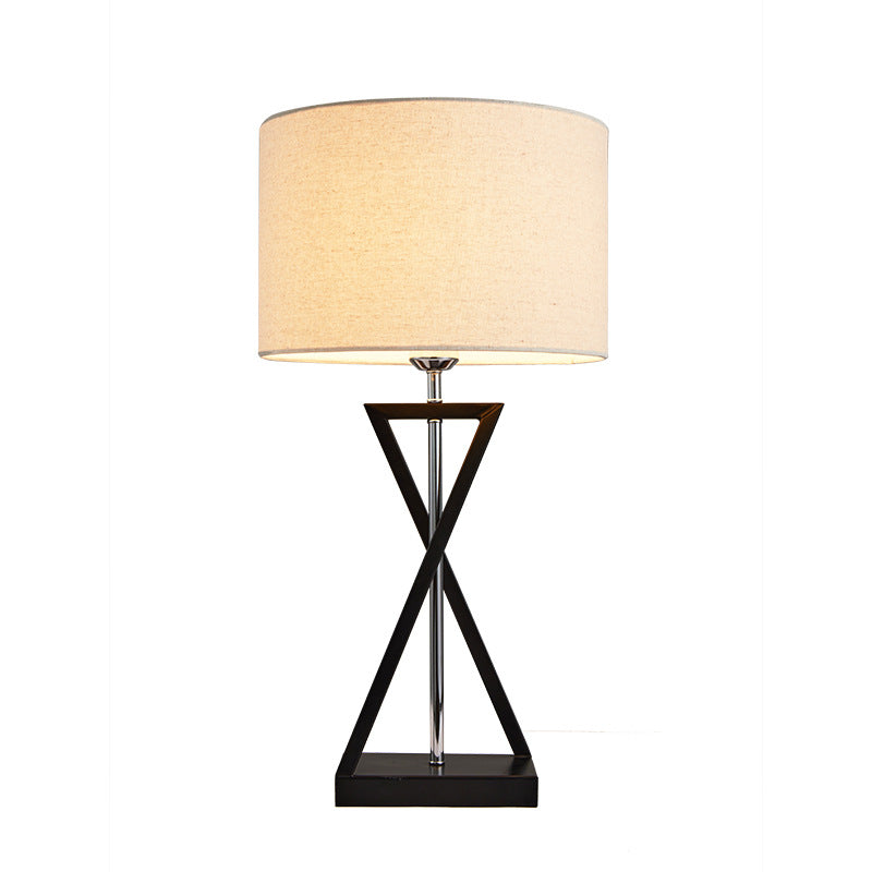 Lampe de table moderne minimaliste cylindre fer lin 1 lumière pour chambre 