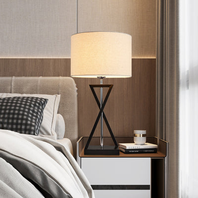 Lampe de table moderne minimaliste cylindre fer lin 1 lumière pour chambre 